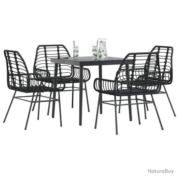 Ensemble  manger de jardin 5 pcs noir rsine tresse verre