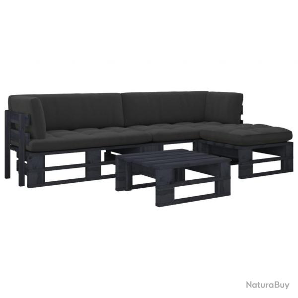Salon de jardin palette 4pcs avec coussins Pin imprgn de noir
