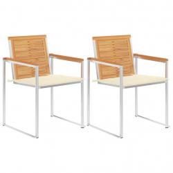 Chaises de jardin avec coussins lot de 2 Teck solide et acier