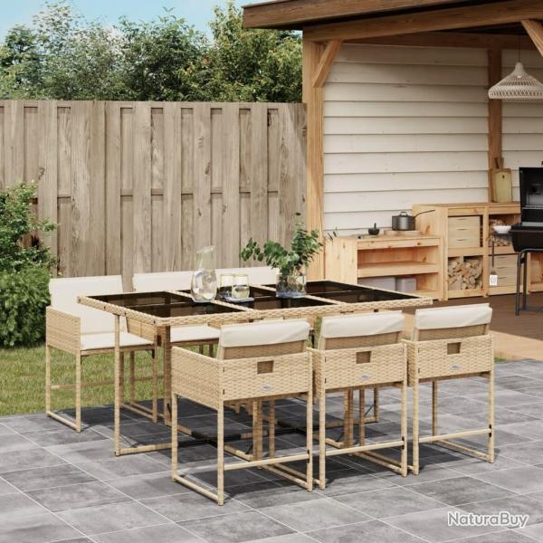 Ensemble  manger de jardin et coussins 7 pcs beige poly rotin