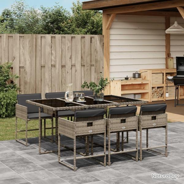 Ensemble  manger de jardin et coussins 7 pcs gris rotin