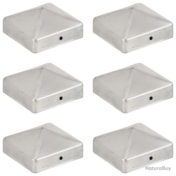 Bouchons de poteau de clture 6 pcs Mtal galvanis 71x71 mm
