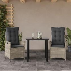 Ensemble à manger de jardin 3pcs coussins gris clair poly rotin