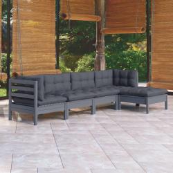 Salon de jardin 5 pcs avec coussins Gris Bois de pin