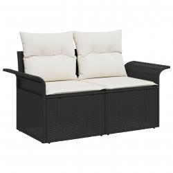 Ensemble de canapé de jardin 5 pièces avec coussins noir rotin poly, Canapé de jardin 2 places avec 