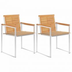 Chaises de jardin avec coussins lot de 2 Teck solide et acier