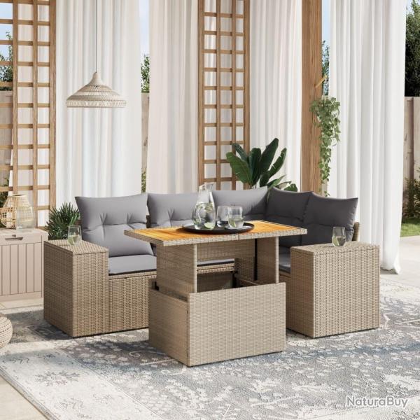 Salon de jardin avec coussins 5 pcs beige rsine tresse