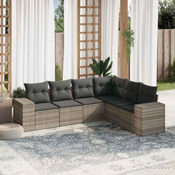 Salon de jardin 6 pcs avec coussins gris clair rsine tresse