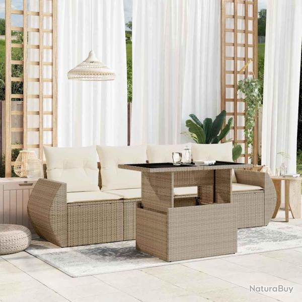 Salon de jardin avec coussins 5 pcs beige rsine tresse