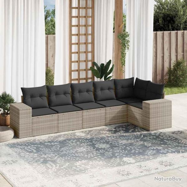 Salon de jardin 6 pcs avec coussins gris clair rsine tresse