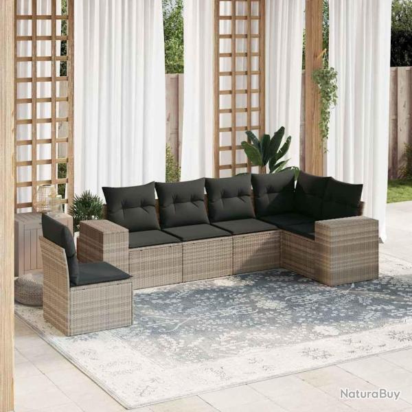 Salon de jardin 6 pcs avec coussins gris clair rsine tresse