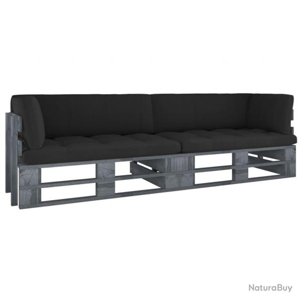 Canap palette 2 places avec coussins Pin imprgn de gris