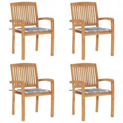 Chaises de jardin empilables avec coussins lot de 4 Teck solide