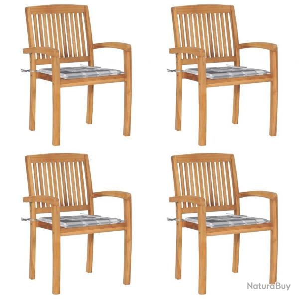 Chaises de jardin empilables avec coussins lot de 4 Teck solide