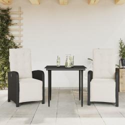 Ensemble de bistro 3 pcs avec coussins noir résine tressée