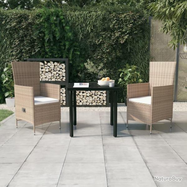 Ensemble  manger de jardin avec coussins 3 pcs Beige