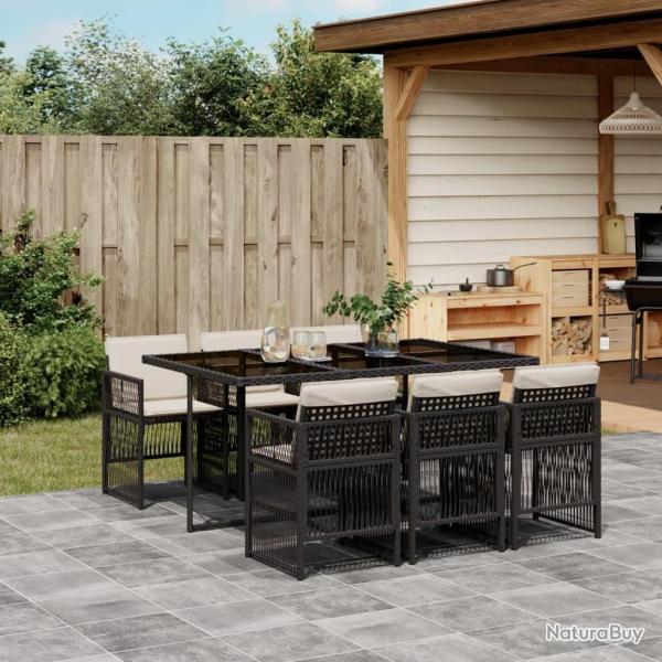 Ensemble  manger de jardin coussins 7pcs Noir Rsine tresse
