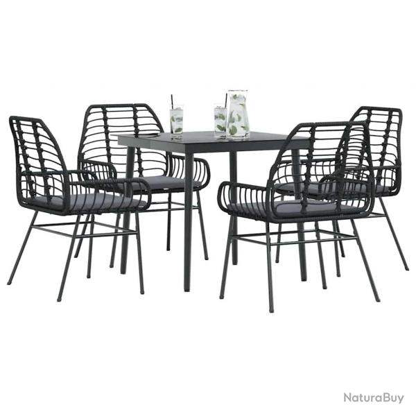 Ensemble  manger de jardin et coussins 5 pcs noir rotin verre