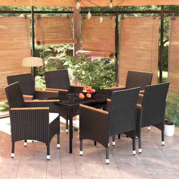 Ensemble  manger de jardin avec coussins 7 pcs Noir