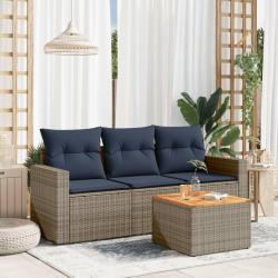 Salon de jardin 4 pcs avec coussins gris résine tressée