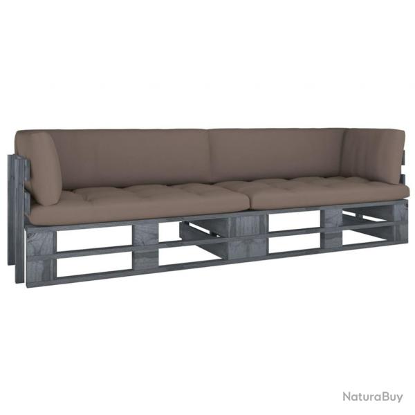 Canap palette 2 places avec coussins Pin imprgn de gris