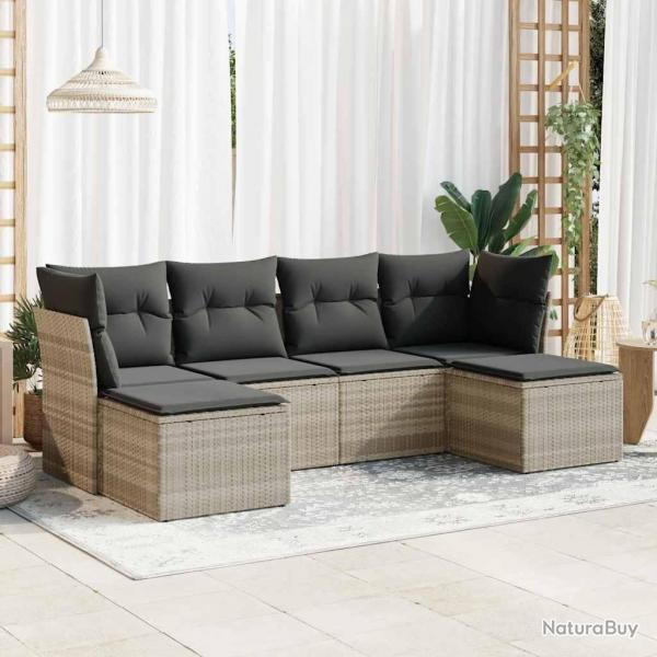 Salon de jardin 6 pcs avec coussins gris clair rsine tresse