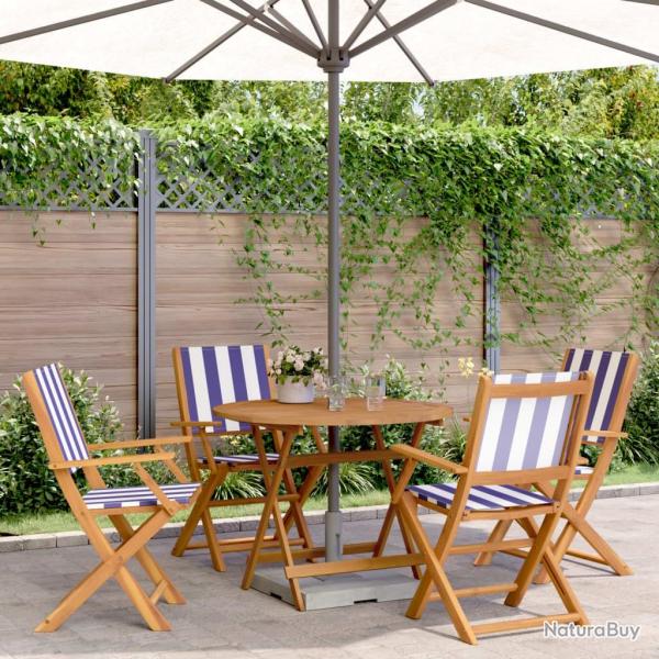 Ensemble  manger de jardin 5 pcs bleu blanc tissu bois massif