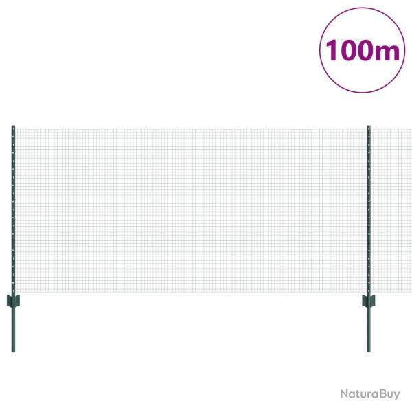 Clture en Fil Soud avec 44 Poteaux U Verts 1x100 m Acier