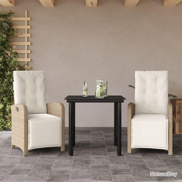 Ensemble de bistro 3 pcs avec coussins beige rsine tresse