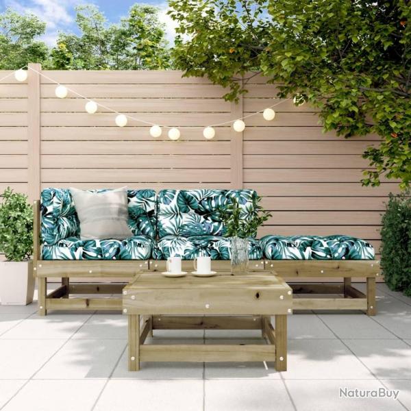 Salon de jardin 4 pcs avec coussins bois de pin imprgn