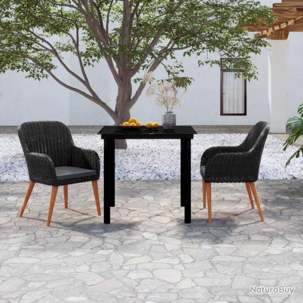 Ensemble  manger de jardin avec coussins 3 pcs noir