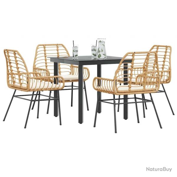 Ensemble  manger jardin coussins 5pcs marron poly rotin verre