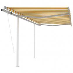 Auvent rétractable automatique et poteaux 3x2,5m Jaune et blanc