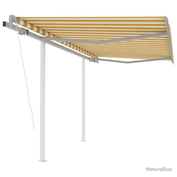 Auvent rtractable automatique et poteaux 3x2,5m Jaune et blanc