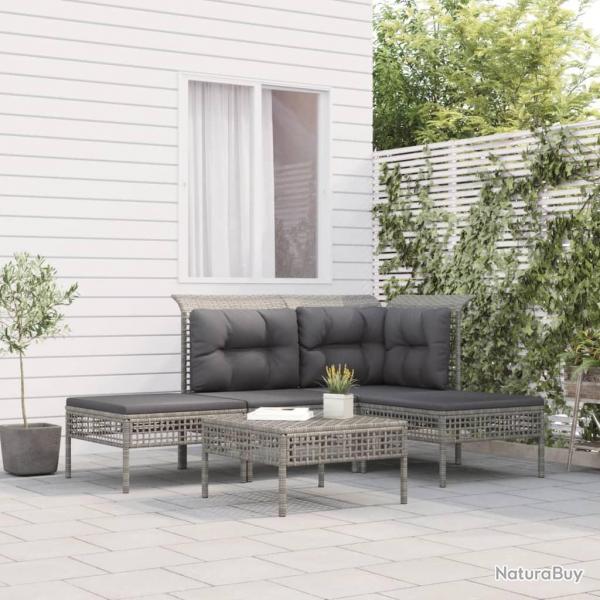 Salon de jardin 5 pcs avec coussins Gris Rsine tresse