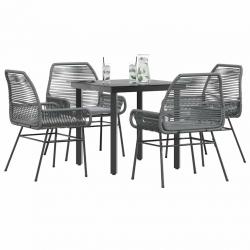 Ensemble à manger jardin coussins 5 pcs gris poly rotin verre