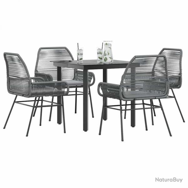 Ensemble  manger jardin coussins 5 pcs gris poly rotin verre