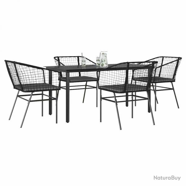 Ensemble  manger de jardin et coussins 5 pcs noir rotin verre