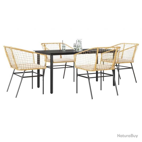 Ensemble  manger jardin coussins 5pcs marron poly rotin verre