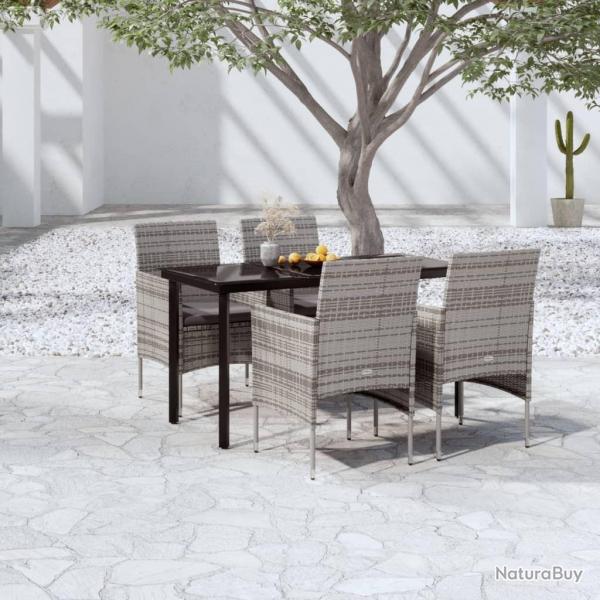 Ensemble  manger de jardin et coussins 5pcs Gris/noir