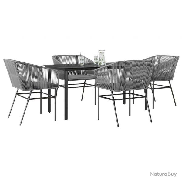 Ensemble  manger jardin coussins 5 pcs gris poly rotin verre