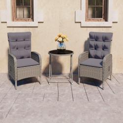 Ensemble de bistro de jardin 3 pcs Résine tressée et verre Gris