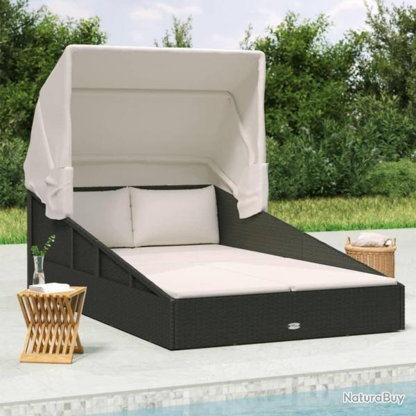 Transat avec toit pliable noir 200x114x128 cm rsine tresse
