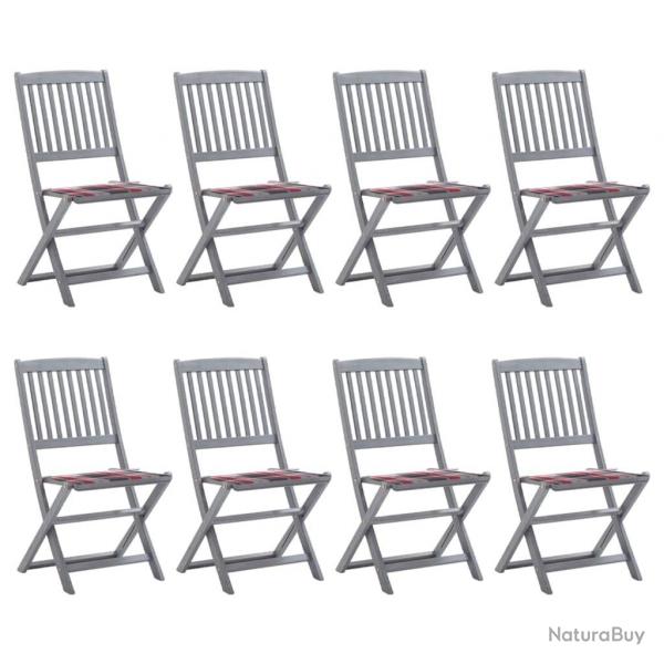 Chaises pliables d'extrieur lot de 8 et coussins Bois d'acacia