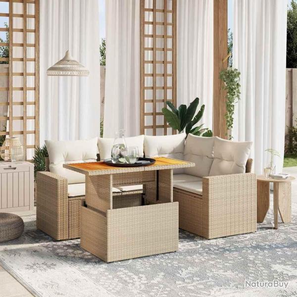Salon de jardin avec coussins 5 pcs beige rsine tresse