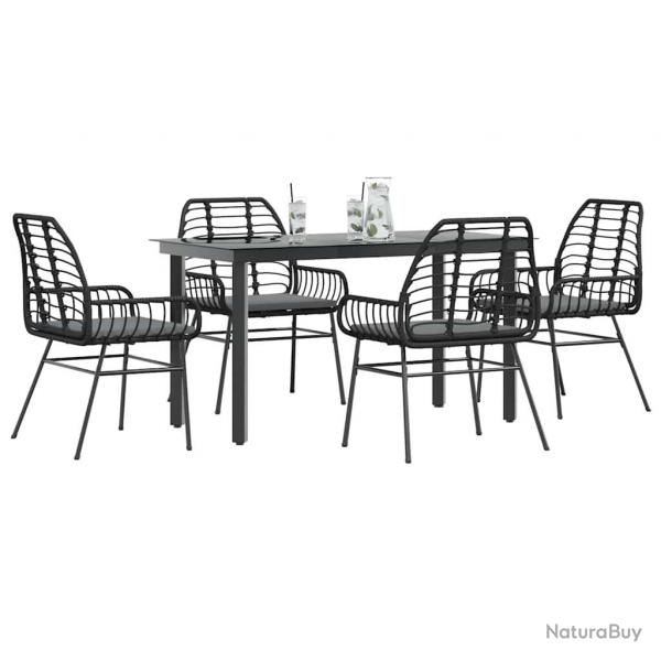 Ensemble  manger de jardin et coussins 5 pcs noir rotin verre