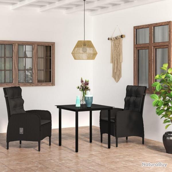 Ensemble  manger de jardin avec coussins 3 pcs noir