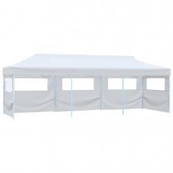 Tente de réception escamotable pliable avec 5 parois 3x9m Blanc