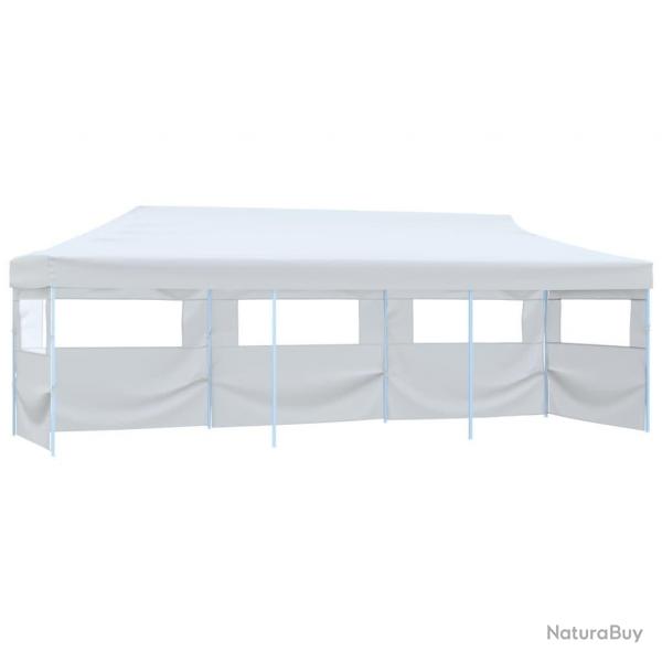 Tente de rception escamotable pliable avec 5 parois 3x9m Blanc
