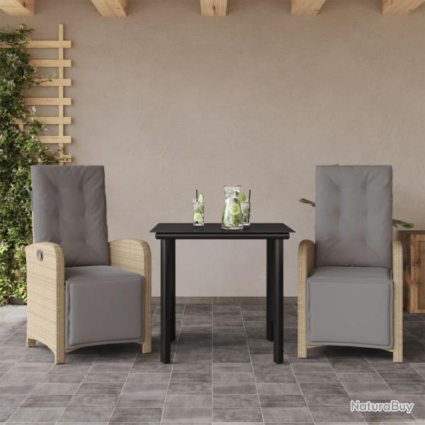 Ensemble de bistro 3 pcs avec coussins beige rsine tresse